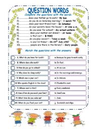 English Worksheet: Question Words with Simple Present Tense