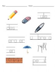 English worksheet: Classroom Objects - Trace, Complete, and Link