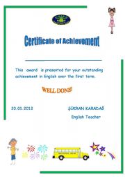 English Worksheet: certificate of achievement