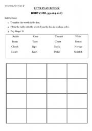 English worksheet: Body BINGO