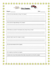 English Worksheet: Novel Study Reflection Sheet