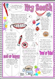 English Worksheet: My teeth : reading ws with comprehension activities