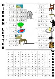 English Worksheet: HIDDEN LETTER _ WORDSEARCH