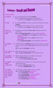 English Worksheet: Linkers - Result & Reason