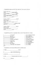 English Worksheet: TO BE AND PRONOUNS EXERCISES