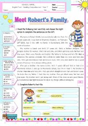 English Worksheet: Meet Roberts Family  -  Reading Test