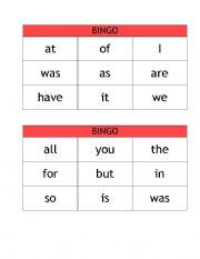 English Worksheet: Bingo Sight words