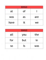 English Worksheet: Bingo Sight words