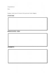 English Worksheet: Food Vocabulary List