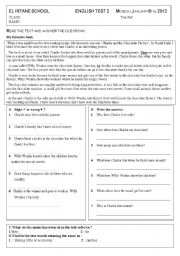 English Worksheet: Reading Comprehension test