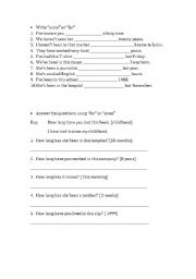English Worksheet: since / for