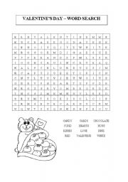 English Worksheet: valentines wordsearch