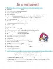 English Worksheet: in the restaurant