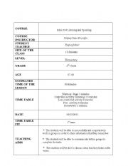 English worksheet: lesson plan