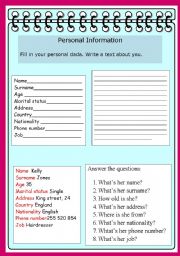 English Worksheet: personal information