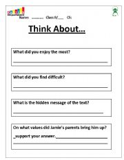 English worksheet: critical thinking questions