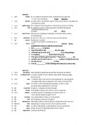 English Worksheet: vocabulary meanings and exercise