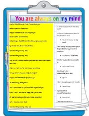 English Worksheet: YOU ARE ALWAYS IN MY MIND