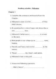 English Worksheet: Reading activities for the following stories: Pollyanna, The Adventures of Tom Sawyer