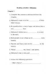 English worksheet: Reading activities for the following stories: Pollyanna, The Adventures of Tom Sawyer