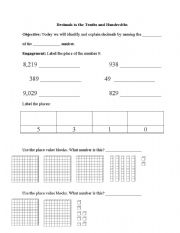 English Worksheet: Decimals to the Tenths and Hundredths packet