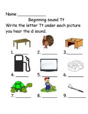 English worksheet: Beginning sounds Tt