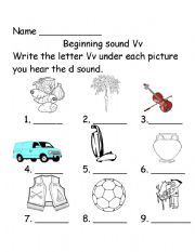 English worksheet: Beginning sound Vv