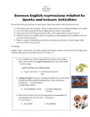 English Worksheet: Sports and leisure activities