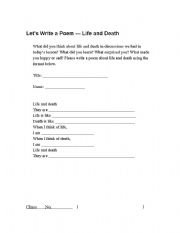 English worksheet: Lets wite a poem!