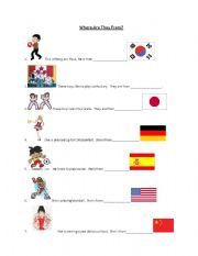 English Worksheet: Where Are They From?