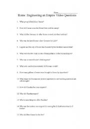 English worksheet: Engineering an Empire: Rome Video Questions