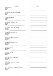 English Worksheet: PRESENT SIMPLE  vs PAST SIMPLE 