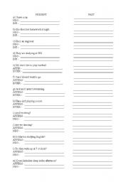 English Worksheet: PRESENT SIMPLE  vs PAST SIMPLE 