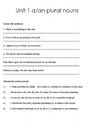 English Worksheet: a/an plural nouns