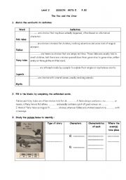 English Worksheet:  level 2, lesson Arts 5, Reading  a fable