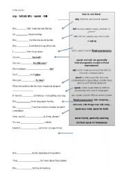 English Worksheet: tricky words: say tell speak talk