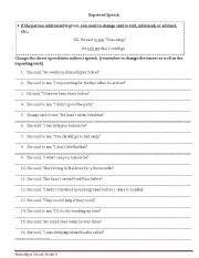 English Worksheet: Reported Speech and Gerund