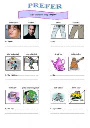 English Worksheet: Prefer