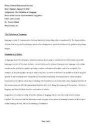 English Worksheet: Introduction to language