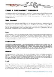 English Worksheet: Pros and cons of smoking