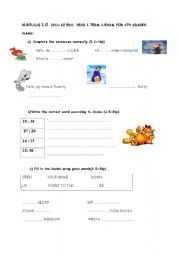 English Worksheet: For 4Grades 