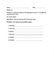 English Worksheet: Prefix re-