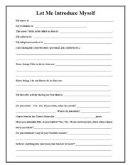 English Worksheet: Let me Introduce Myself