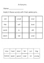 English Worksheet: antonyms