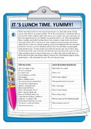 English Worksheet: its lunch time. Yummy.