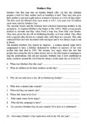 English Worksheet: Mothers Day