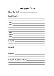 English Worksheet: Newspaper Story Outline