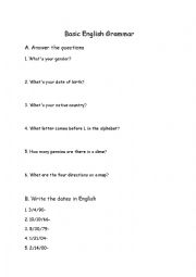 English Worksheet: Basic Grammar Test