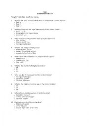 English Worksheet: Independence Day Quiz, matching exercise and production