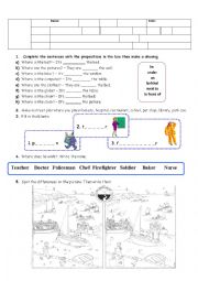 English Worksheet: Prepositions and Professions